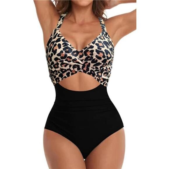 Women's One Piece Swimsuit Tummy Control Cutout High Waisted Wrap Tie Back